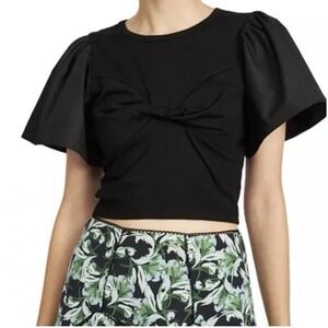 En Saison‎ Lettres Crop Top Medium Black Twist Front Puff Sleeves